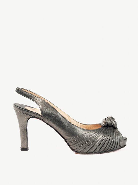Christian Louboutin Metallic Grey Knotted Slingback Sandals - Picture 1 of 9